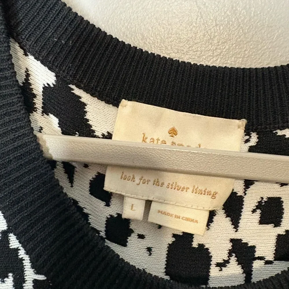 Kate Spade black and white floral jacquard knit fit and flare dress